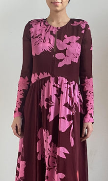 Hemant And Nandita | Tehr Viscose Flat Chiffon Long Dress | Black Magenta