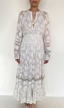 Hemant And Nandita | Veda Viscose Georgette Floral Jacquard Long Dress | White