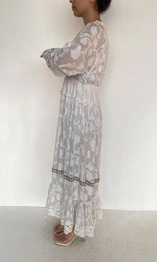 Hemant And Nandita | Veda Viscose Georgette Floral Jacquard Long Dress | White