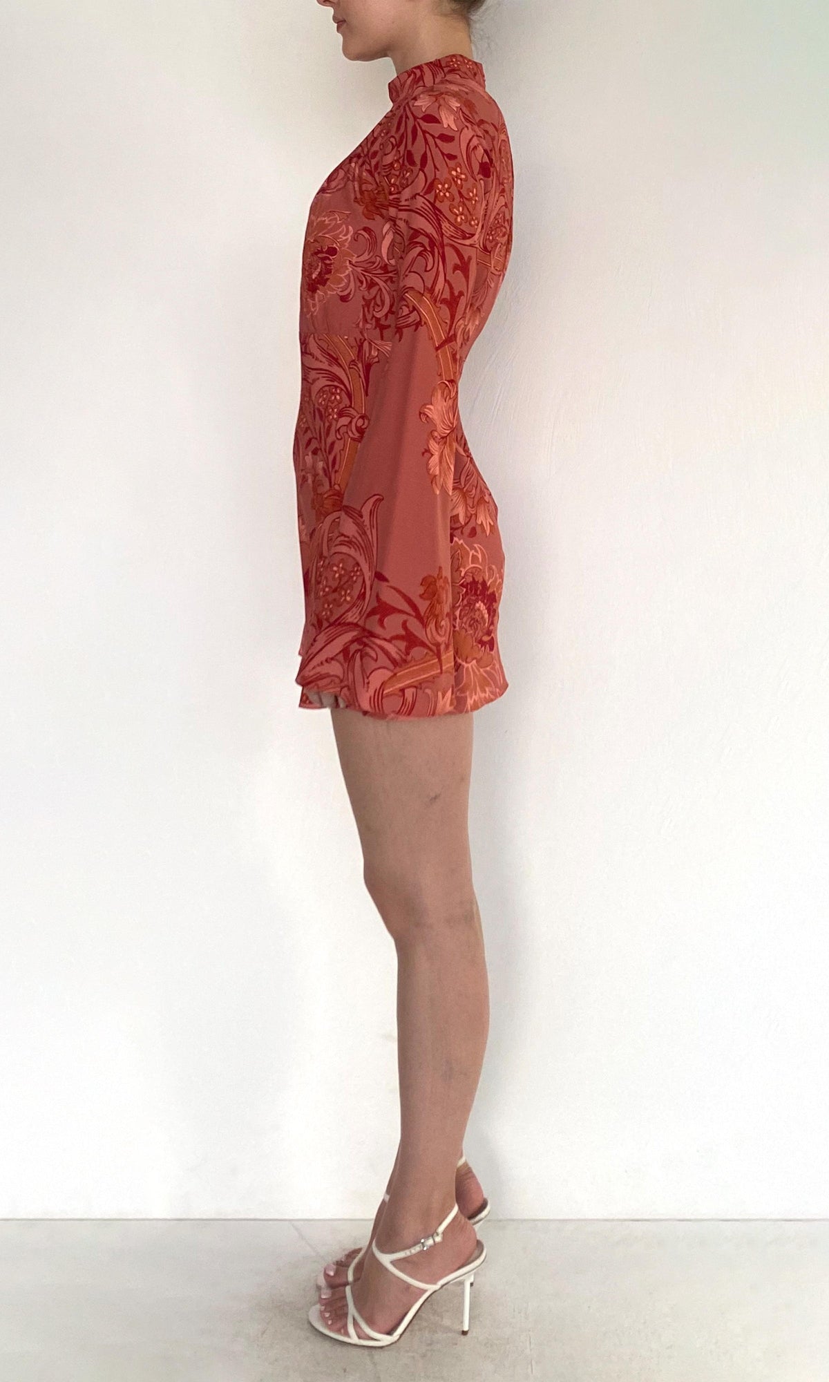 Hemant And Nandita | Vine Viscose Heavy Crepe Front Neck Wrapped Mini Dress | Coral