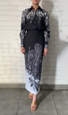Womens | Viri Cotton Linen Lycra Long Skirt | Black White