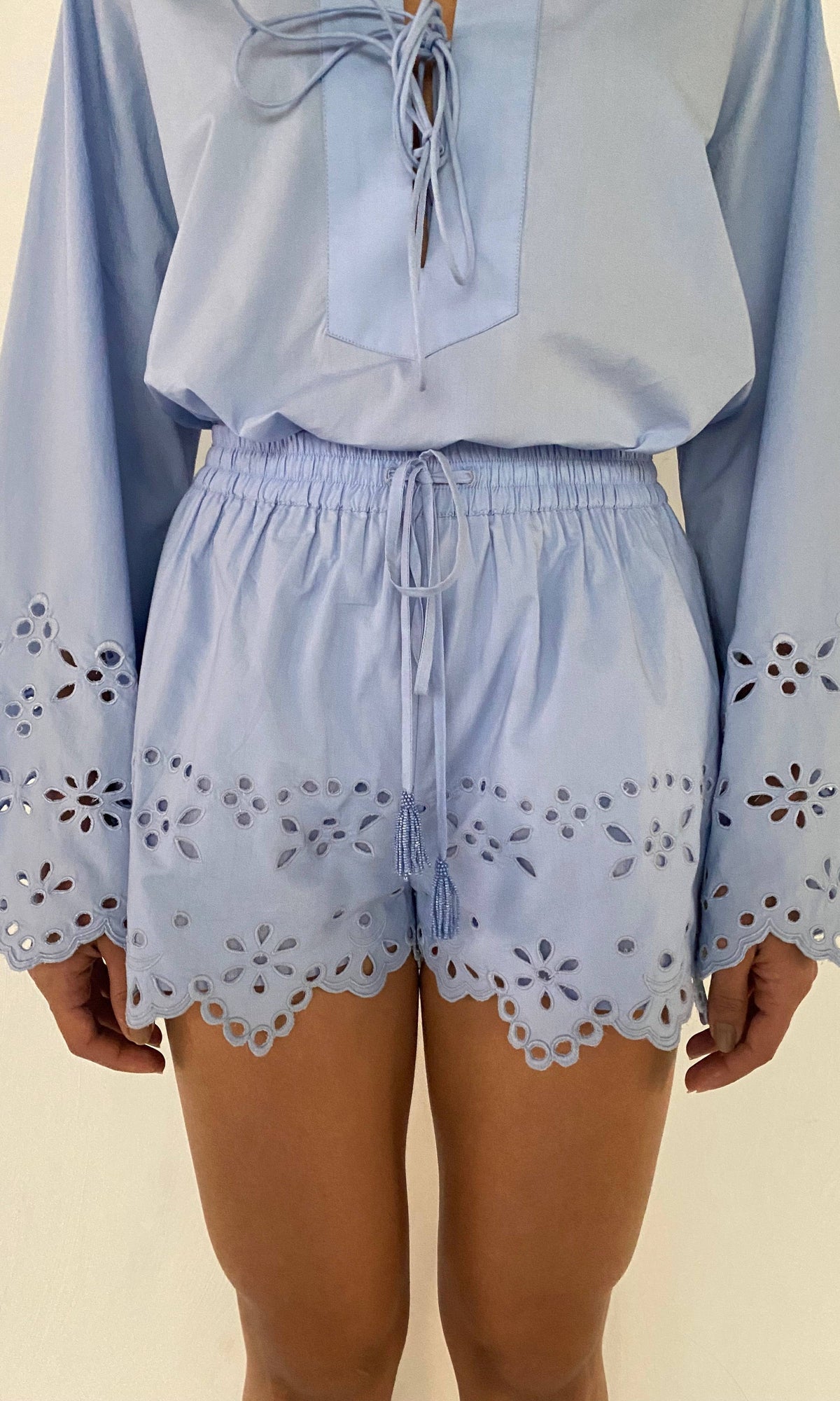 Womens | Viva Poplin Waist Elasticated Shorts | Powder Blue