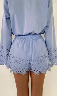 Womens | Viva Poplin Waist Elasticated Shorts | Powder Blue