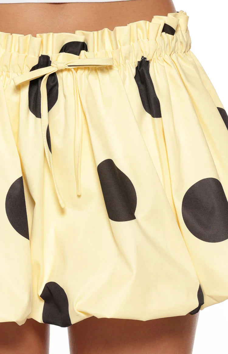 Henrietta Bubble Hem Mini Skirt | Yellow Polka Dot