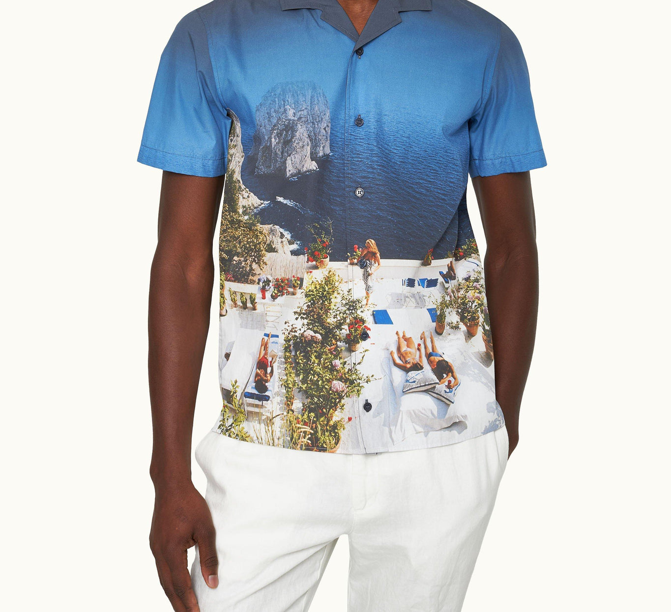 Hibbert Photographic Print Classic Fit Capri Collar Cotton Shirt | Terrace