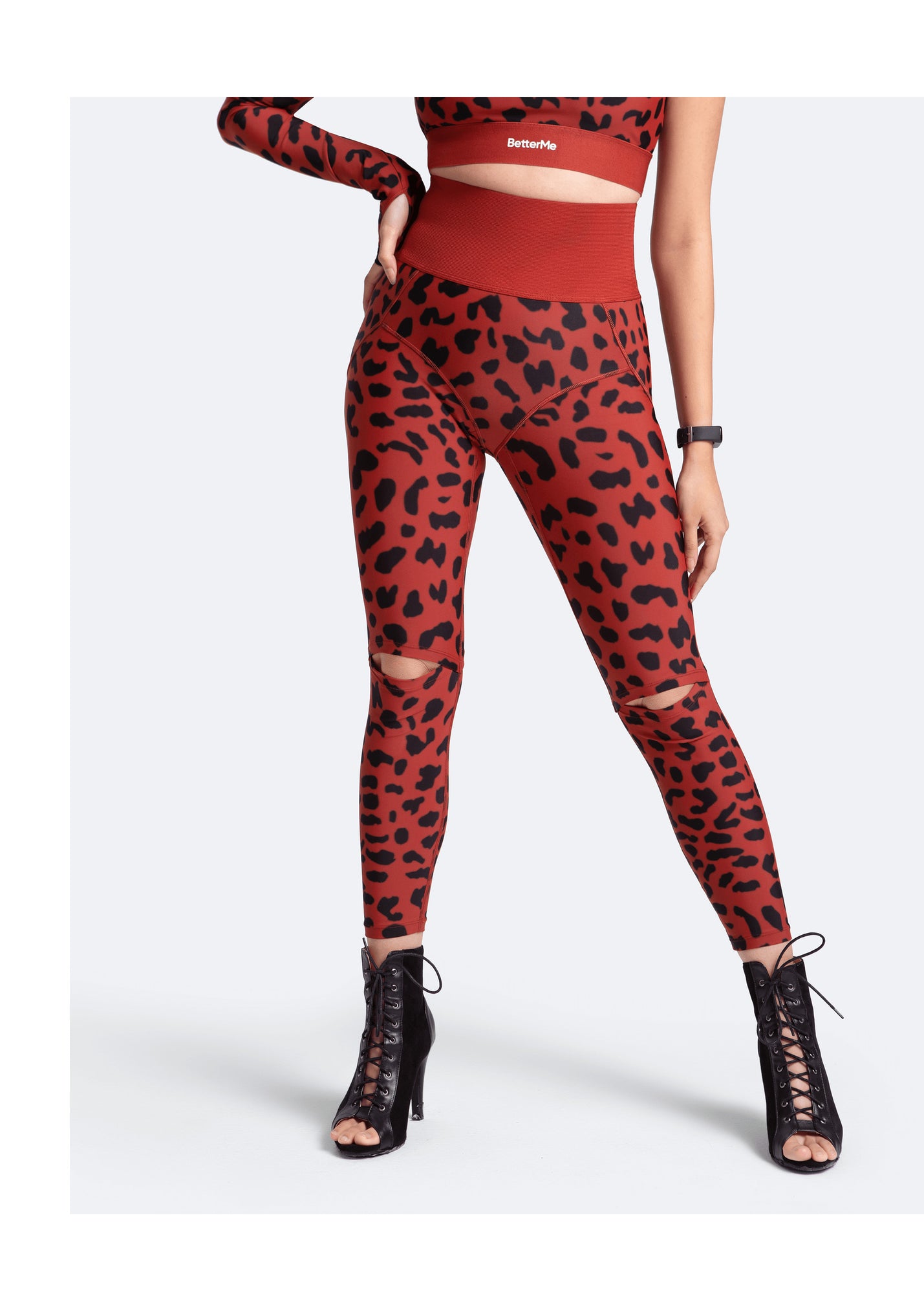 High-Rise Knee-Slit Leggings | Brown Leo
