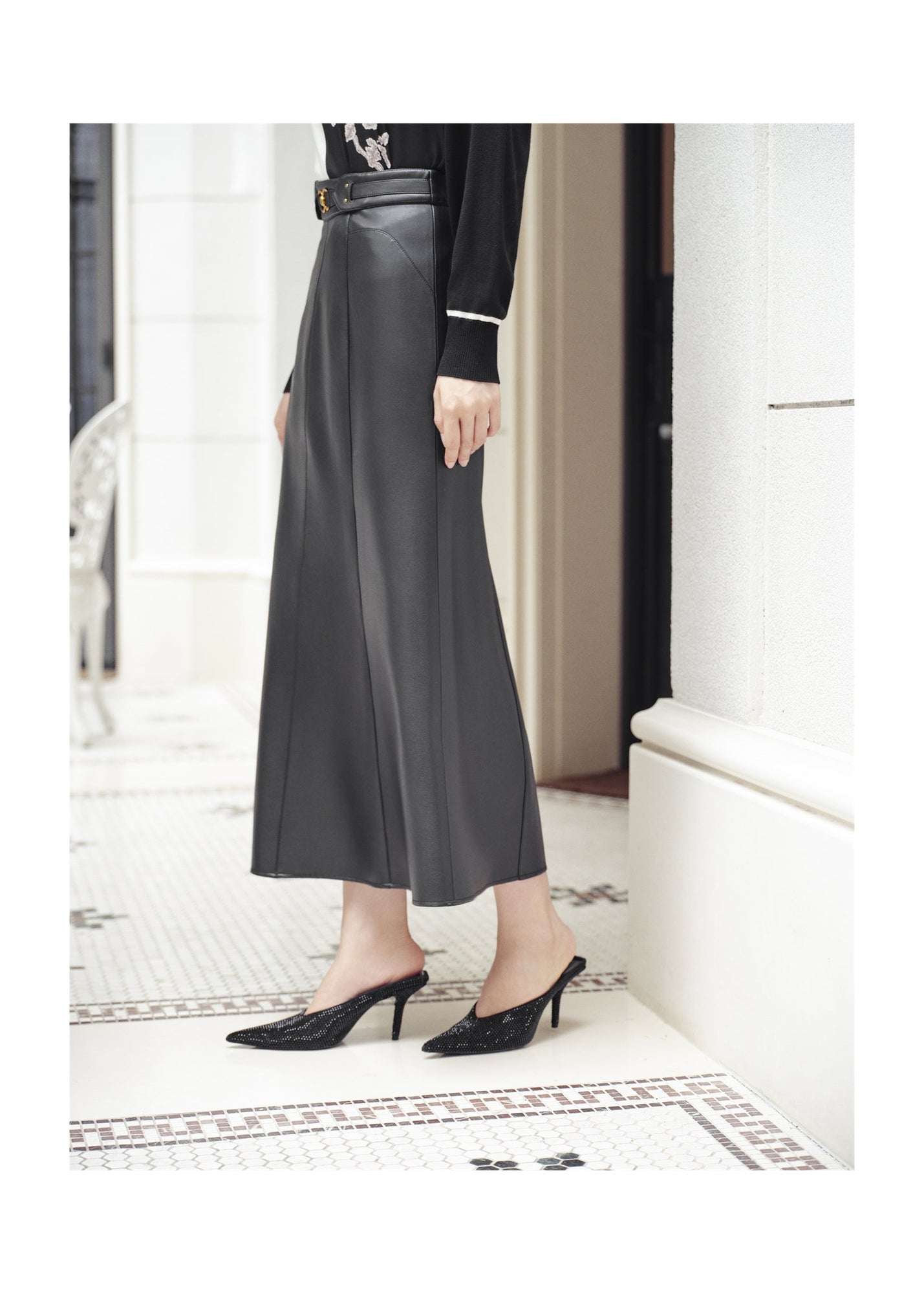 High-Waisted Leather Skirt | Black