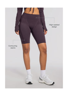 High-Waisted Performance Biker Shorts | Midnight Plum
