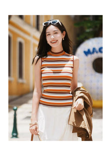 Horizontal Stripe Knit Vest | Orange