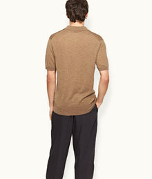 Horton Silk Tailored Fit Merino-Silk Knit Polo Shirt | Dark Biscuit