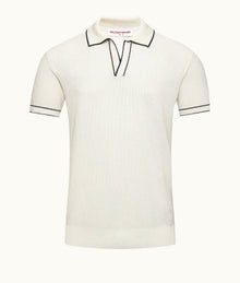 Horton Tailored Fit Chevron Tipping Merino Polo Shirt | White Sand/Night Iris