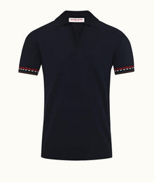 Horton Tipping Tailored Fit O.B Checkerboard Tipping Organic Cotton Polo Shirt | Night Iris