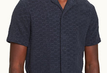 Howell Towelling Atom Jacquard Relaxed Fit Capri Collar Cotton Towelling Shirt | Night Iris