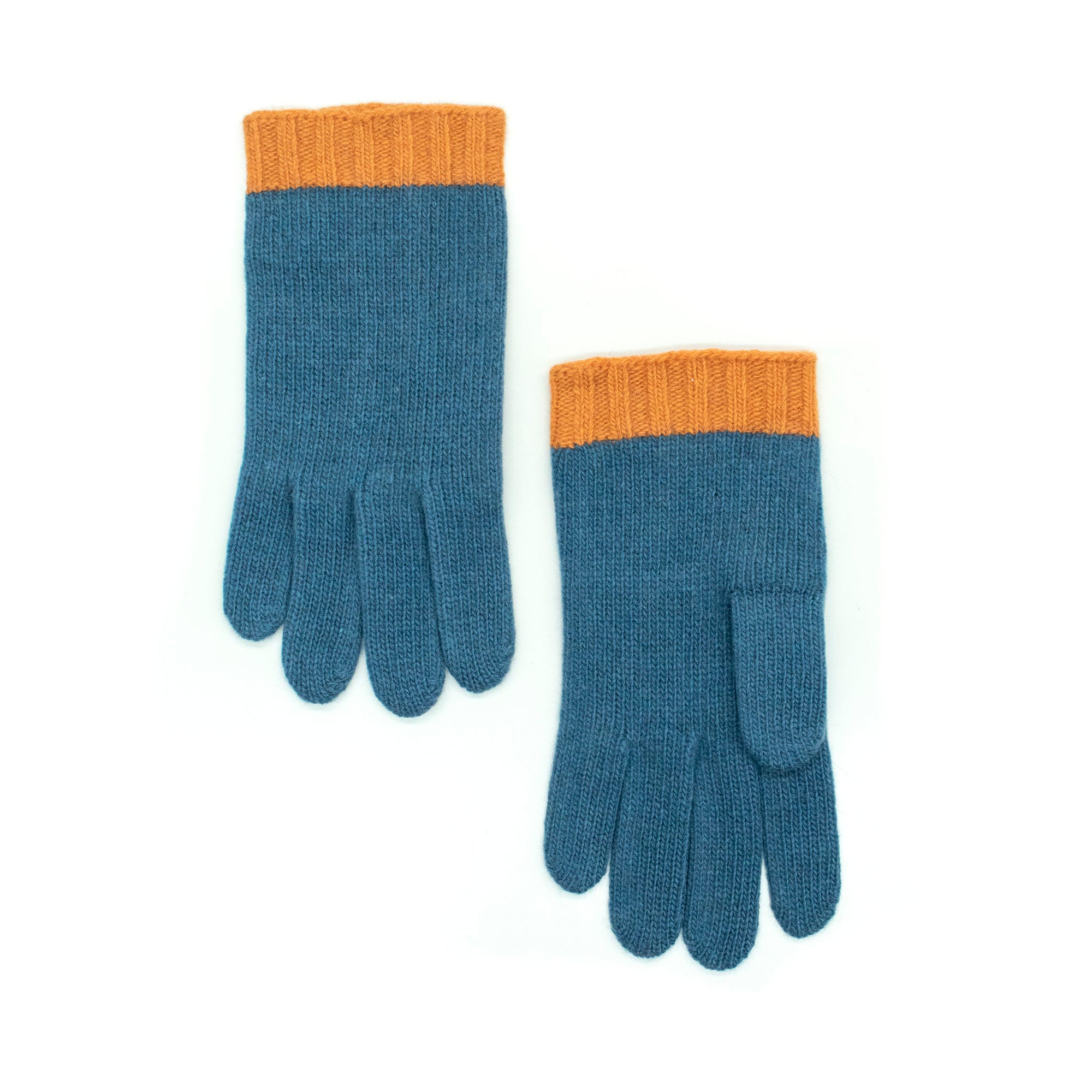 Kids | Cashmere Gloves Two Tone | Blue/Persimmon