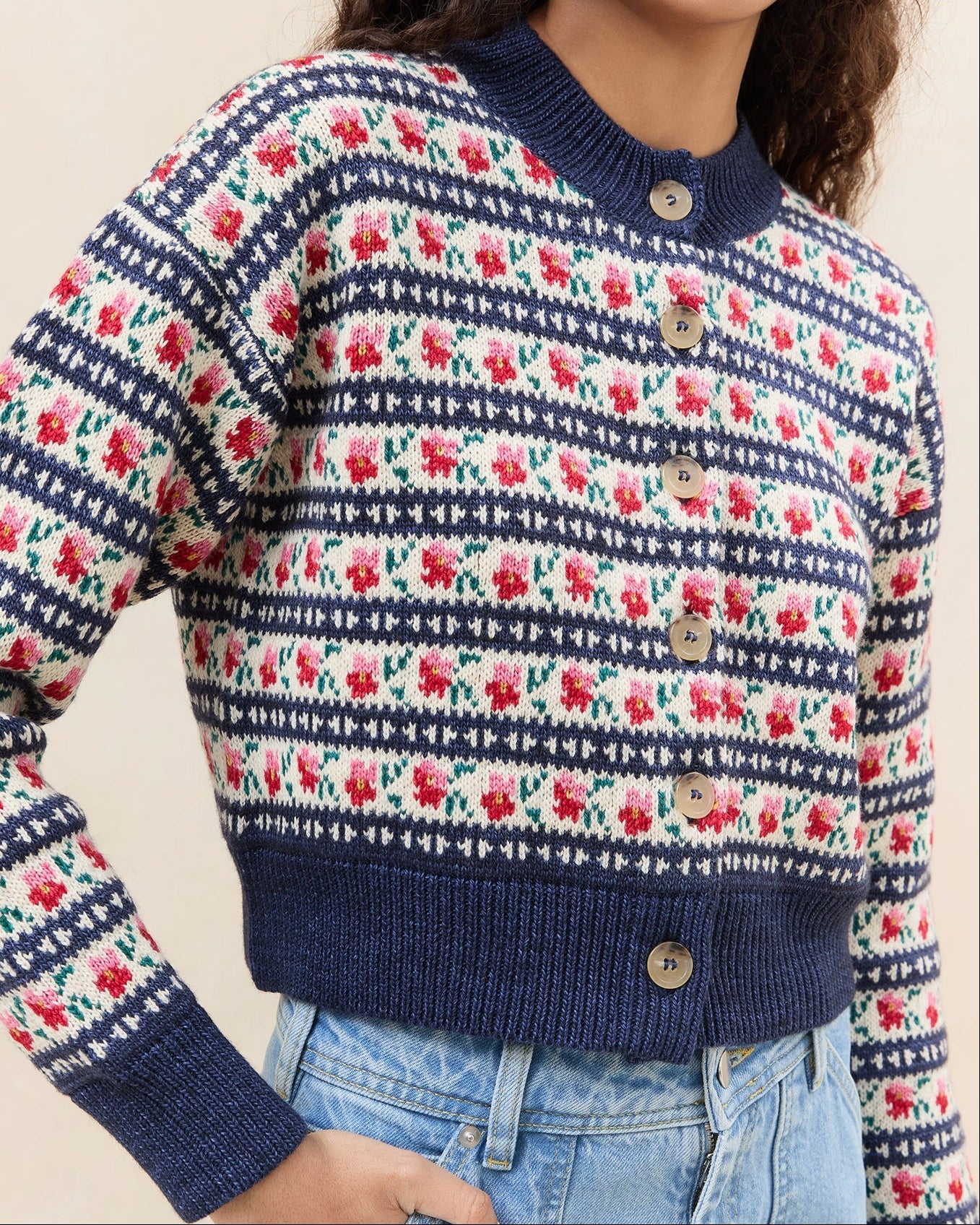 Color: Blue Jean Floral Intarsia