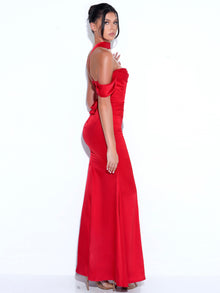 Ivona Halter Neck Double Duchess Satin Gown | Red