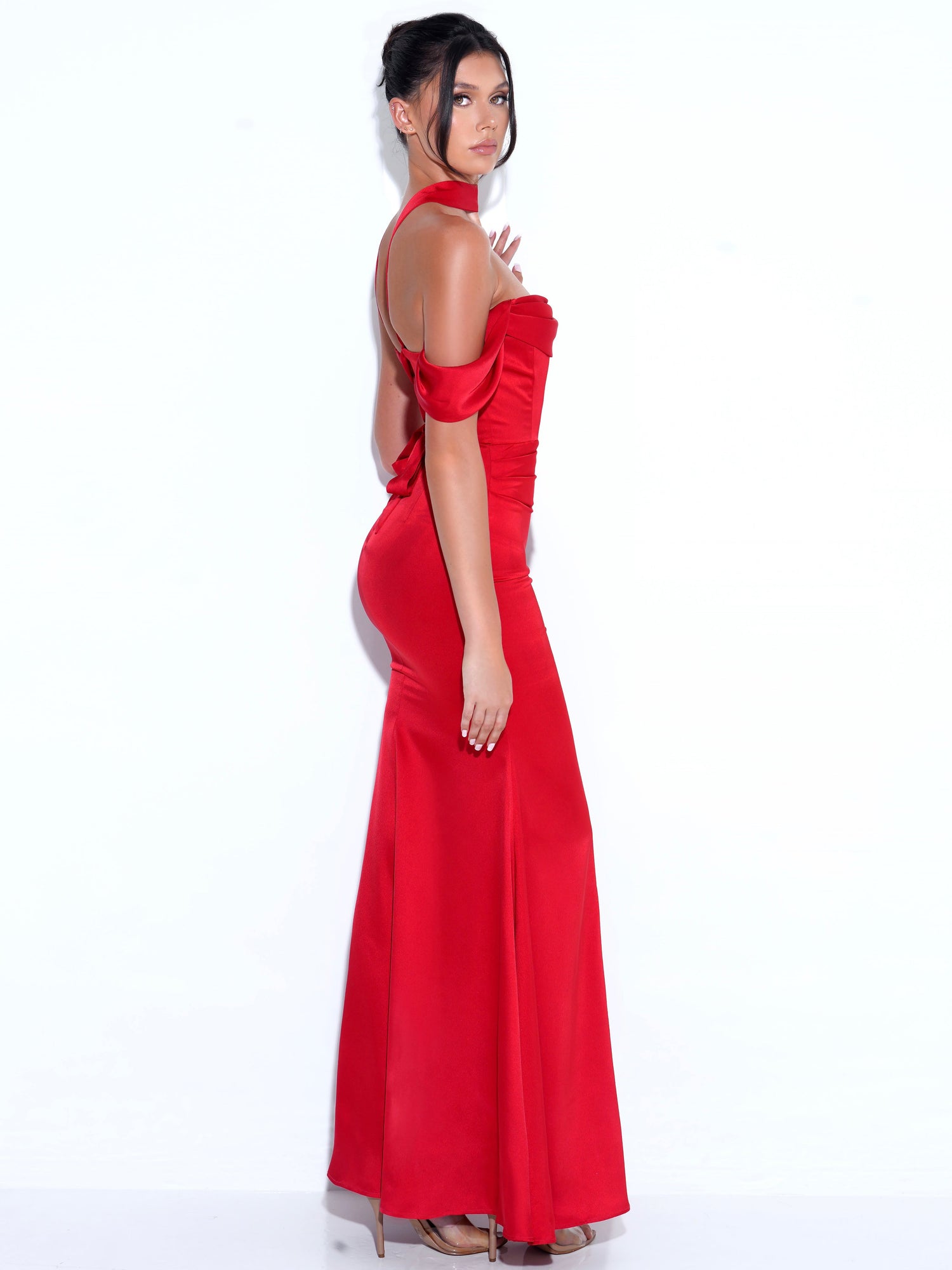 Ivona Halter Neck Double Duchess Satin Gown | Red