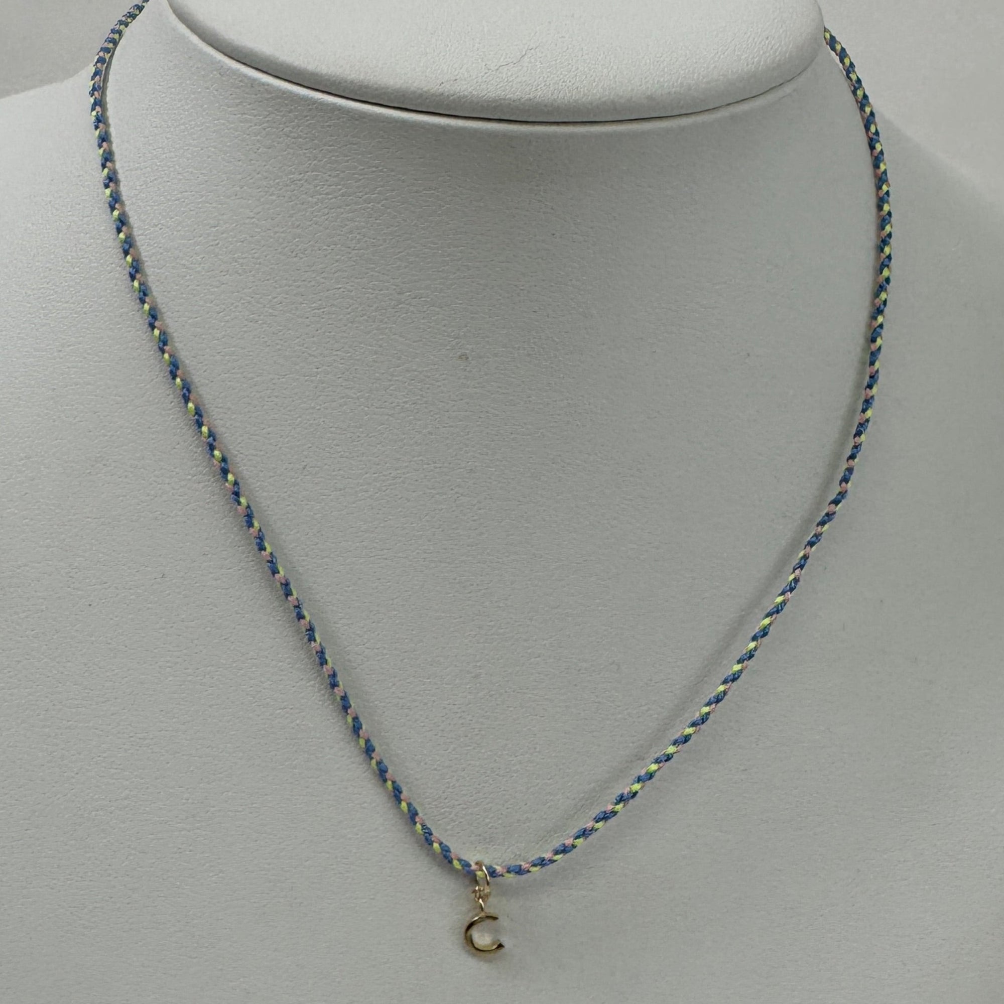 Cord Initial Necklace | 10K Yellow Gold | Blue/Green Adjustable Cord
