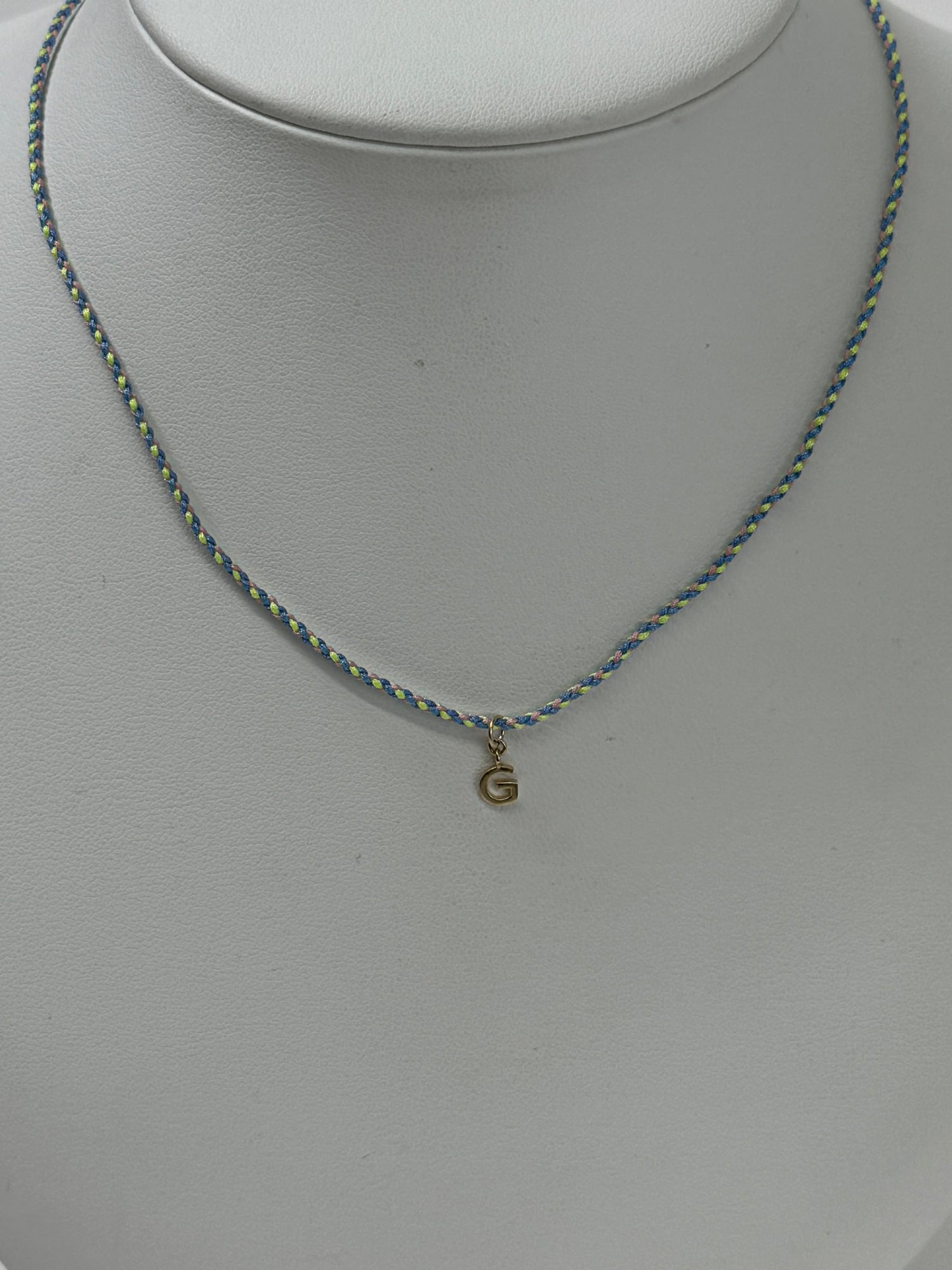 Cord Initial Necklace | 10K Yellow Gold | Blue/Green Adjustable Cord