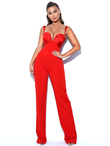 Onika Satin and Crepe Jumpsuit | Red