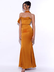 Ivona Halter Neck Double Duchess Satin Gown | Gold