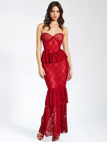 Quennell Lace Corset Maxi Dress | Burgundy