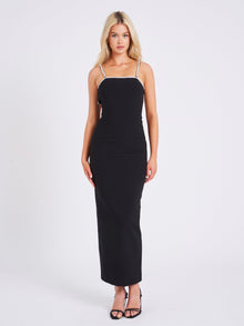 Flore Crystal Straps Backless Gown With Bow | Black