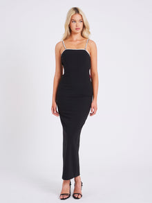 Flore Crystal Straps Backless Gown With Bow | Black