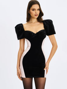 Nova Contoured Sweetheart Puff Sleeve Mini Dress | Black