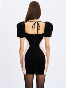 Nova Contoured Sweetheart Puff Sleeve Mini Dress | Black