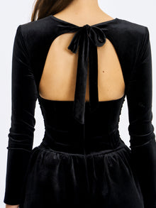 Catrina Velvet Square Neck Bow-Tie Mini Dress | Black