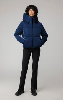 Iroh Relaxed-Fit Velvet Shine Down Coat With Hood | Lapis