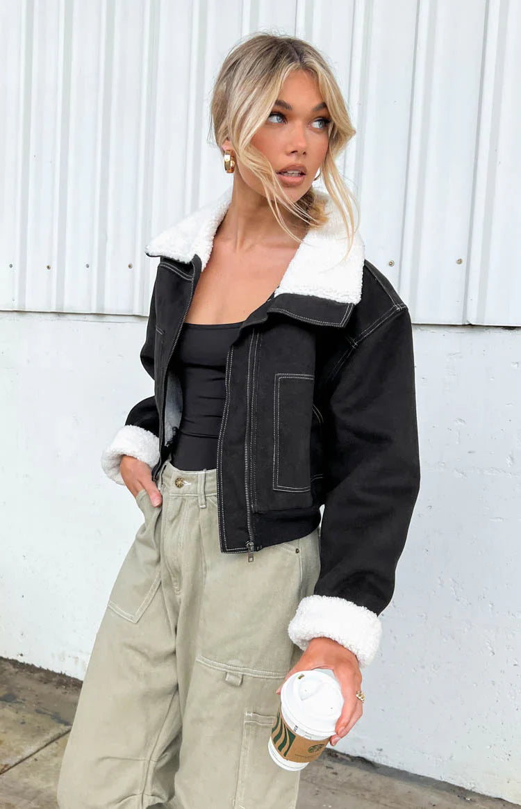Indy Denim Sherpa Jacket | Black