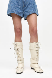 Ivory Lace Up High Boots | Egret