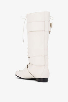 Ivory Lace Up High Boots | Egret