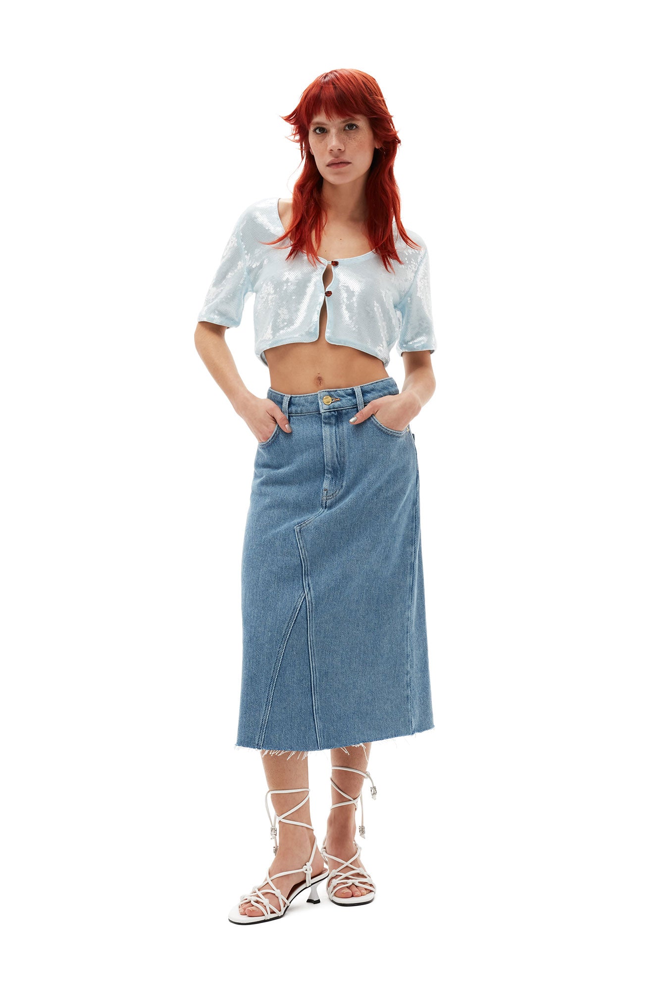 Heavy Denim Midi Skirt | Light Blue Stone