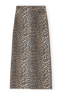 Print Denim Maxi Slit Skirt | Leopard