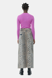 Print Denim Maxi Slit Skirt | Leopard