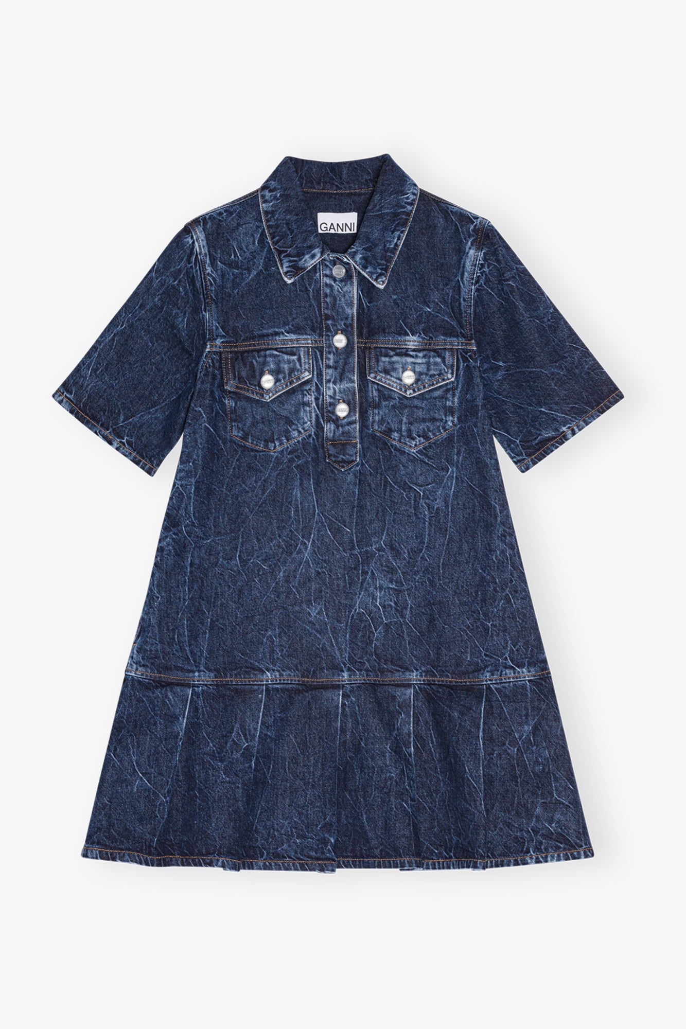 Crinkled Future Denim Mini Dress | Mid Blue Stone