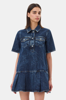 Crinkled Future Denim Mini Dress | Mid Blue Stone