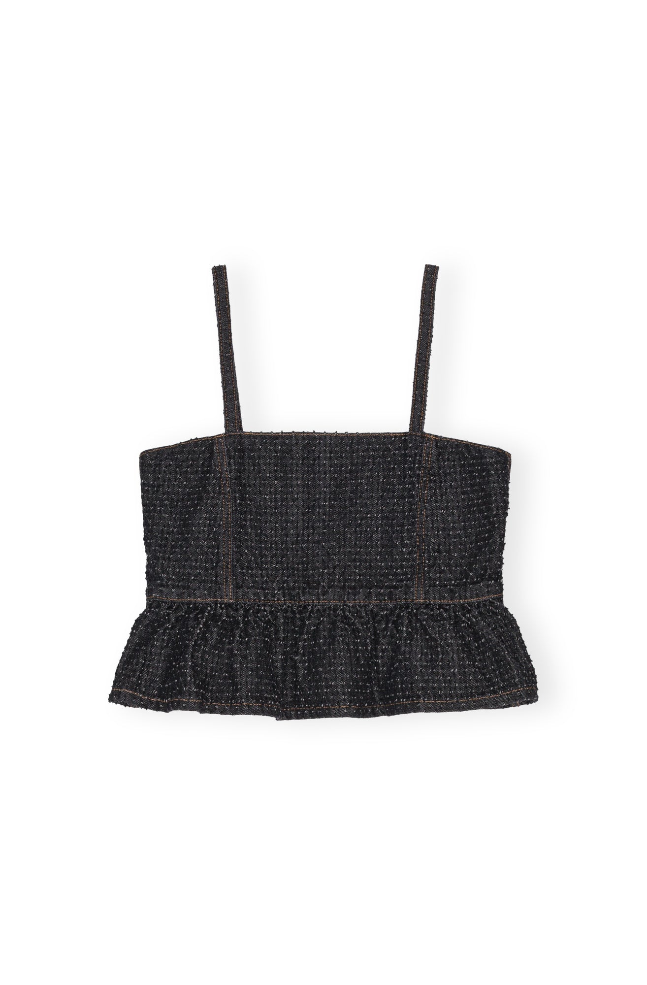 Fluffy Denim Strap Top | Black