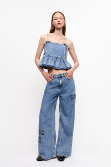 Light Denim Strap Top | Mid Blue Stone