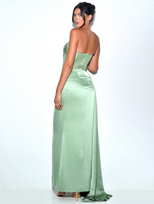Holly Crystallized Corset High Slit Satin Gown | Basil