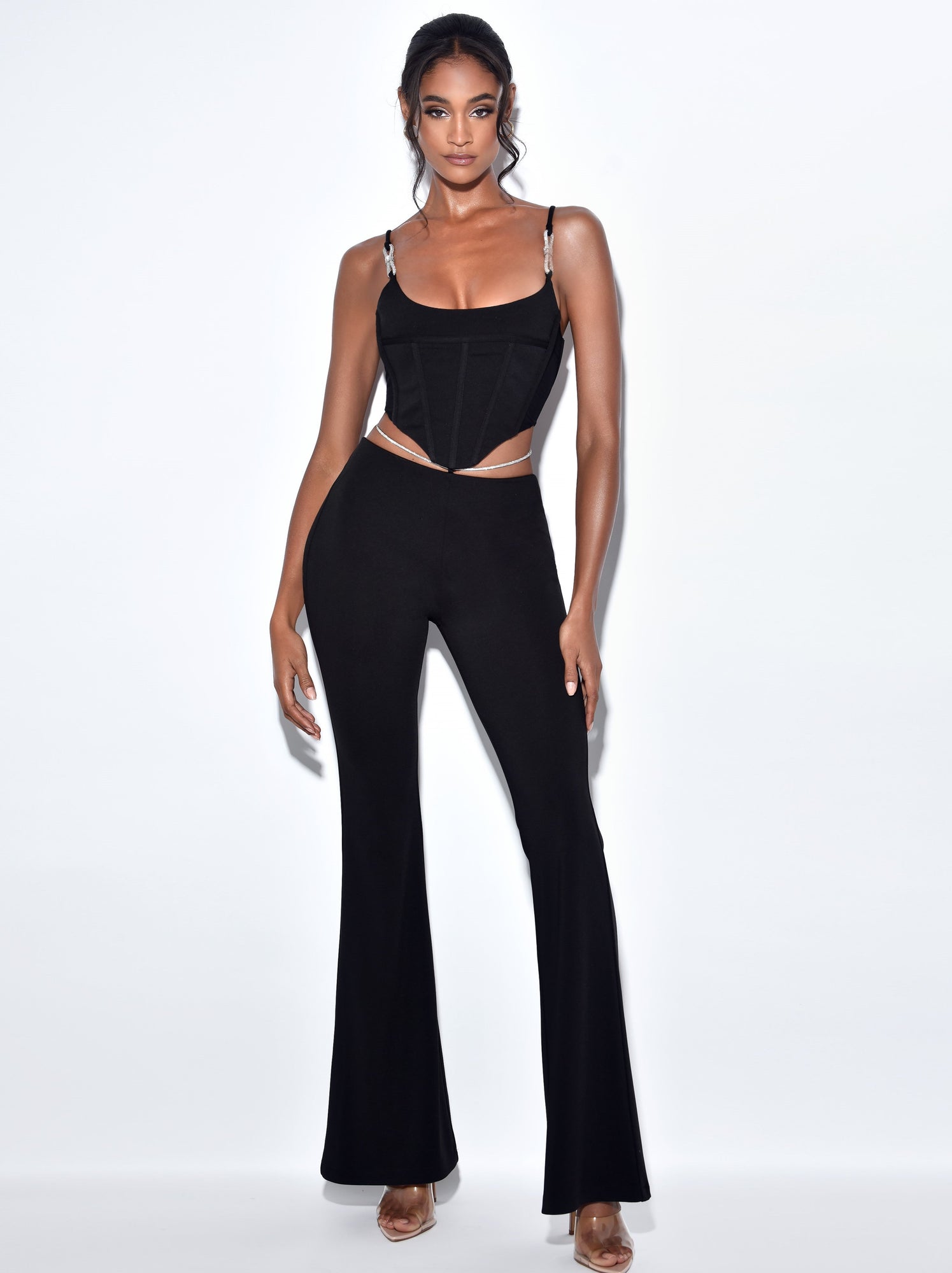 Tristyn Crystal Strap Corset Top | Black