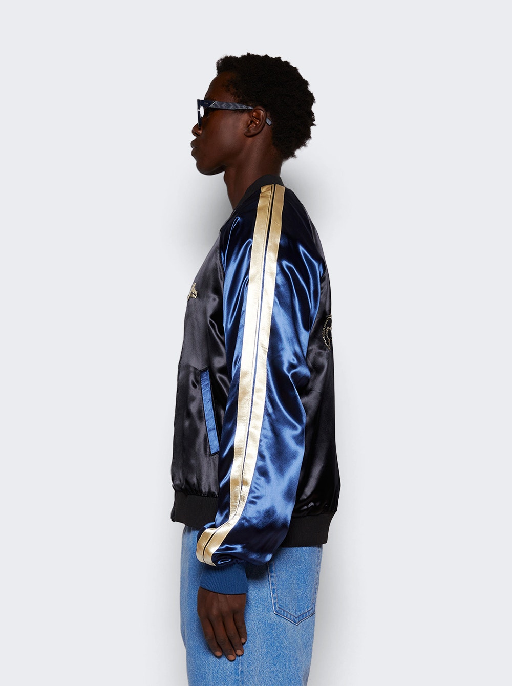 Men | Marni | Satin Bomber Jacket | Black & Orion Blue