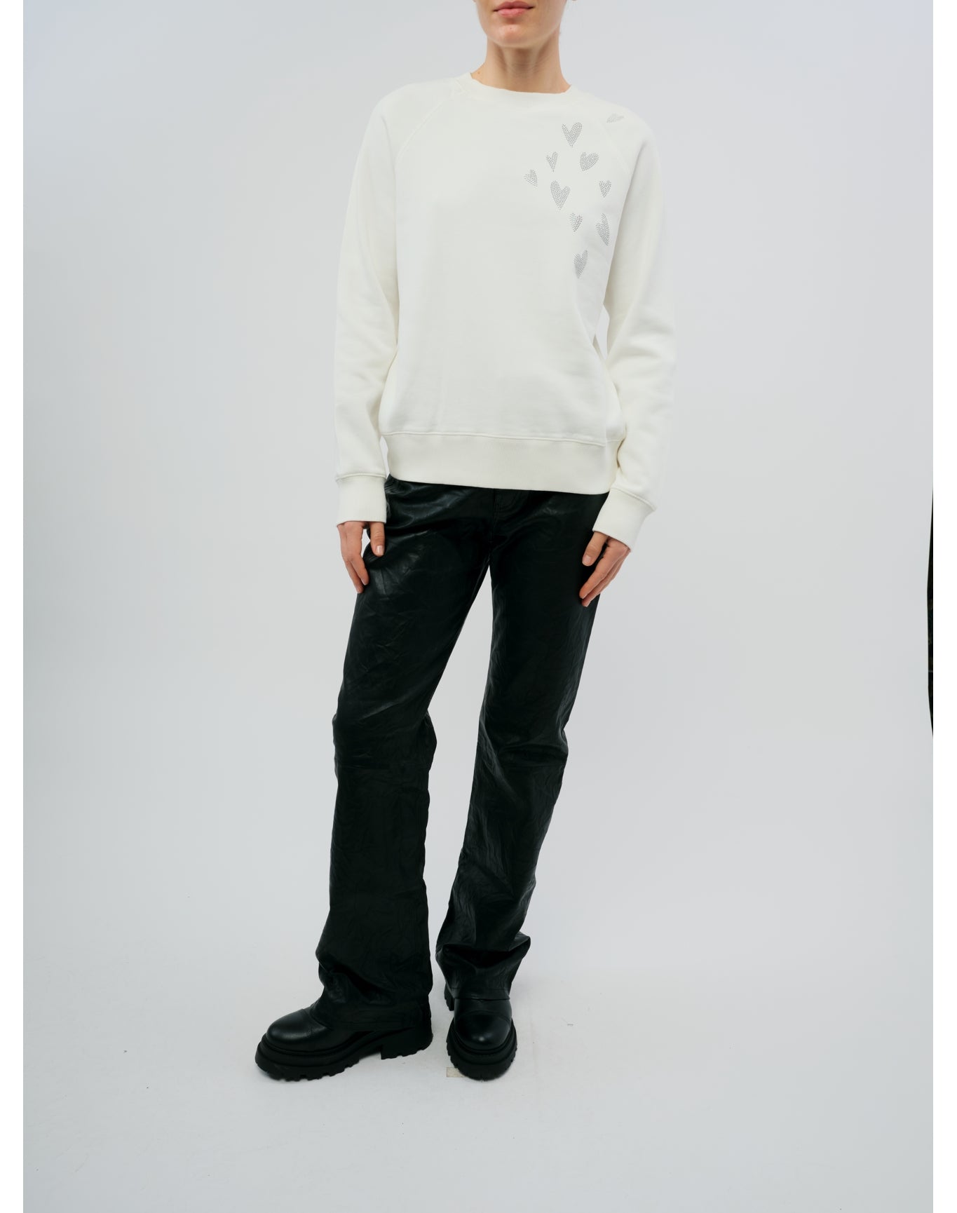 Upper Mo Rain Strass Heart Sweatshirt | Beige
