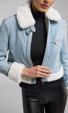 Jude Denim Faux Fur Combo Jacket | Light Blue/White