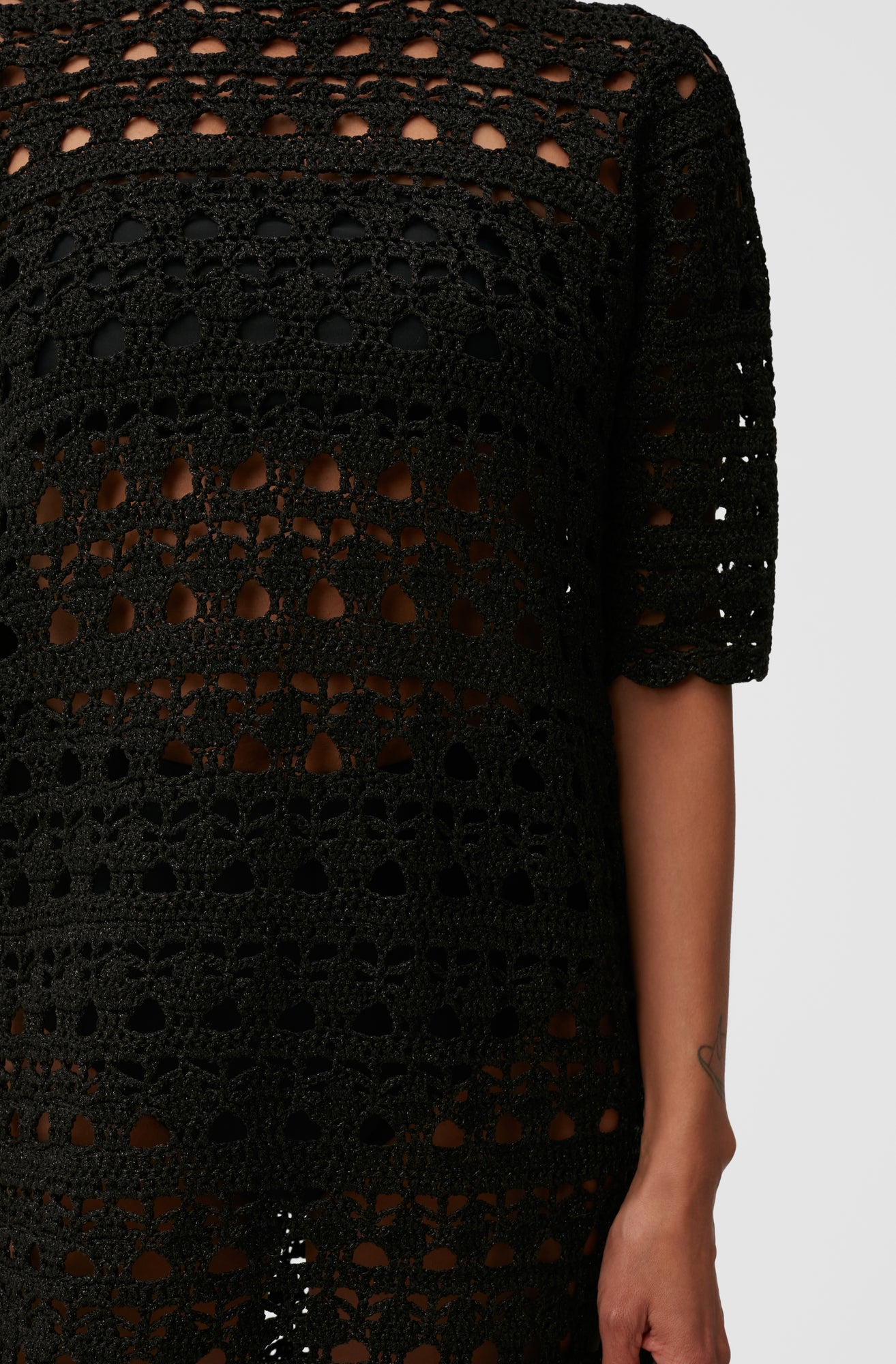 Crochet Open Back Mini Dress | Black