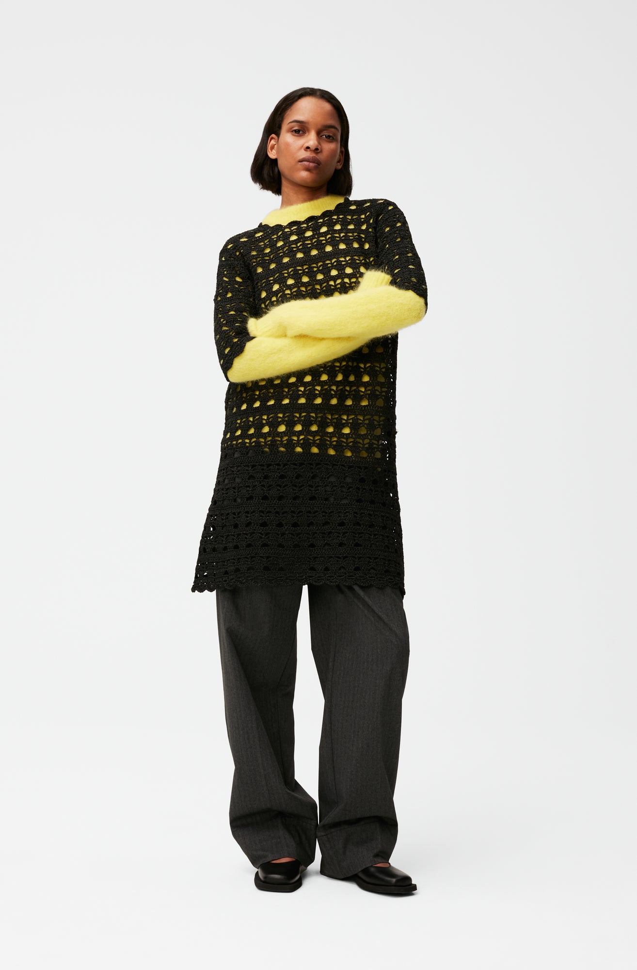 Crochet Open Back Mini Dress | Black