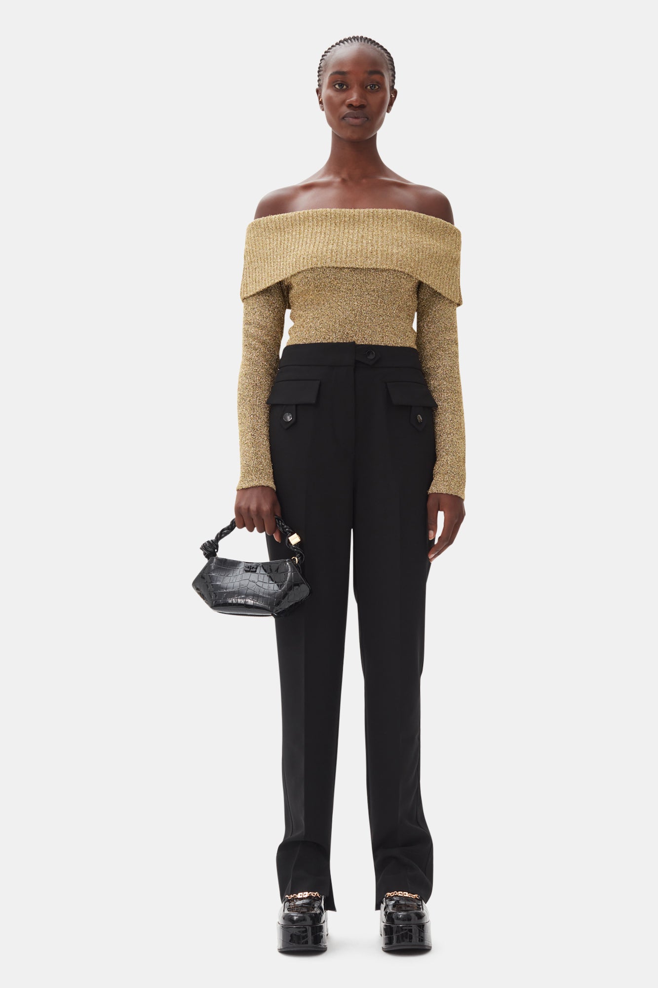 Sparkle Doubleface Off Shoulder Blouse | Gold